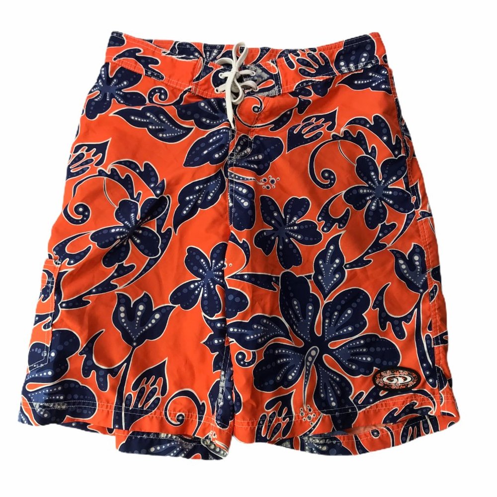 Good Vibes Swim Trunks Board Shorts, Orange Blue M